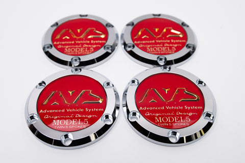 Yokohama AVS Model 5 Reproduction Center Caps *Chrome / Red / Gold*