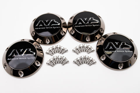 Yokohama AVS Model 6 Reproduction Center Caps *Black Chrome Plated*