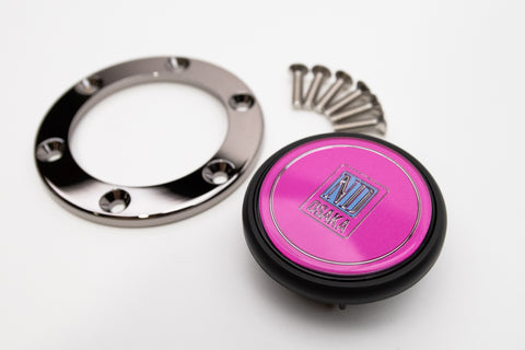 ND Osaka Pink Horn Button *Black Chrome Trim Ring*